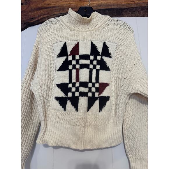 Vintage Isabel Marant Geometric Cream Wool Blend Crop Sweater Size 34/US 2 - Picture 7 of 16